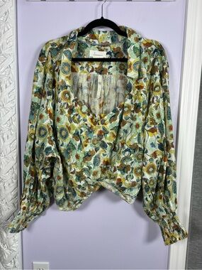 Anthropologie Multicolor Floral Wrap Blouse With Crop Bralette Top NWT 2X